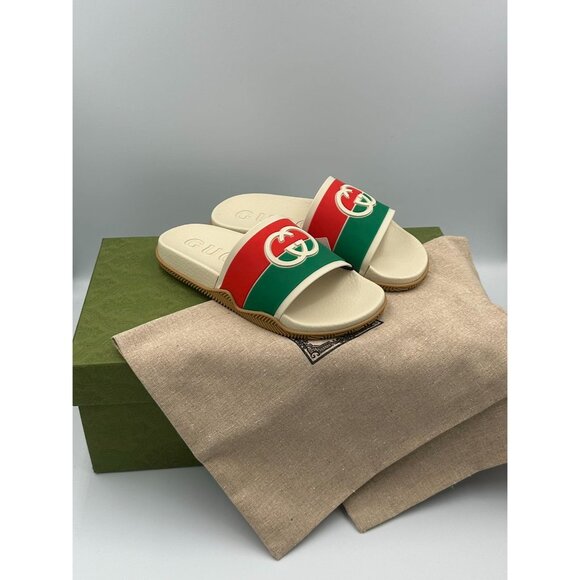 Gucci Unisex Rubber GG Logo Interlock Slide Monogram Sandals 655461 EU38 - Picture 9 of 10